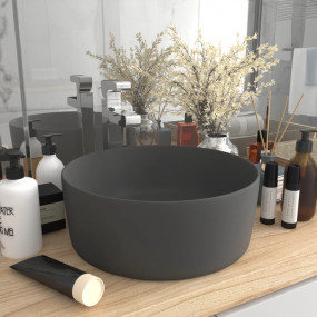 Luxury Wash Basin Round Matt Dark Grey 15.7x5.9" Cerami...