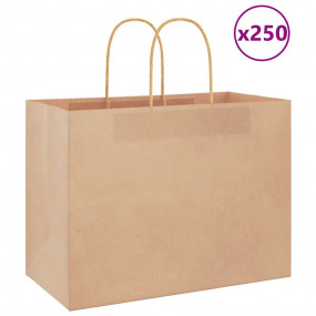 Paper Bags 250 pcs with Handles Brown 12.6x6.7x9.8"