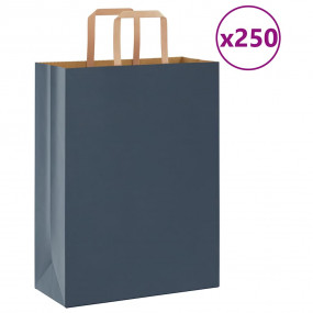 Paper Bags 250 pcs with Handles Blue 10.2x4.7x13.8"