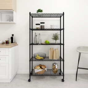 5-Tier Storage Shelf with Wheels 29.5x13.8x61.0" Black ...