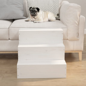 Pet Stair White 15.7x14.8x13.8" Solid Wood Pine