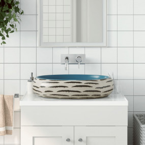 Countertop Basin Multicolored Oval 23.2x15.7x5.9" Ceram...