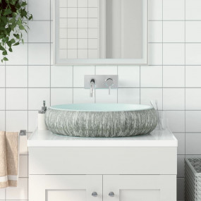 Countertop Basin Grey and Blue Oval 23.2x15.7x5.9" Cera...