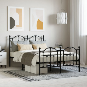 Metal Bed Frame without Mattress with Footboard Black 1...