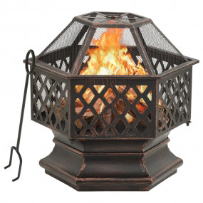 Rustic Fire Pit with Poker 24.4x21.3x22.0" XXL Steel