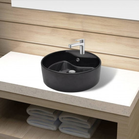 Ceramic Bathroom Sink Basin Faucet/Overflow Hole Black ...