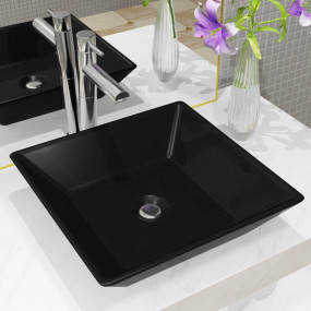 Basin Ceramic Square Black 16.3x16.3x4.7"