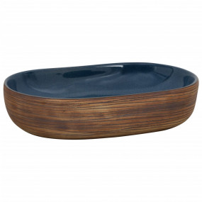 Countertop Basin Brown and Blue Oval 23.2x15.7x5.5" Cer...