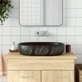Countertop Basin Black Oval 23.2x15.7x5.5" Ceramic