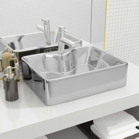Wash Basin with Faucet Hole 18.9x14.6x5.3" Ceramic Silv...