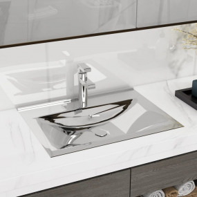 Wash Basin with Overflow 23.6x18.1x6.3" Ceramic Silver