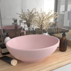 Luxury Basin Oval-shaped Matt Pink 15.7x13.0" Ceramic