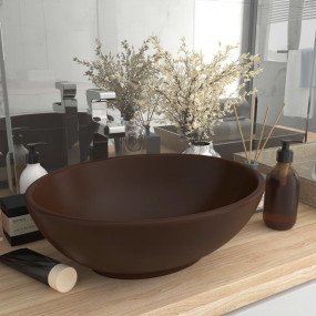 Luxury Basin Oval-shaped Matt Dark Brown 15.7x13.0" Cer...