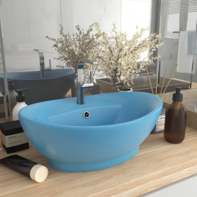 Luxury Basin Overflow Oval Matt Light Blue 23.0x15.4" C...