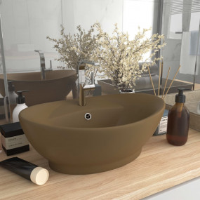 Luxury Basin Overflow Oval Matt Cream 23.0x15.4" Cerami...