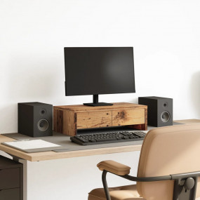 Monitor Stand with Drawers Old Wood 19.7x10.6x5.9" Engi...