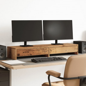 Monitor Stand with Drawers Old Wood 39.4x10.6x5.9" Engi...
