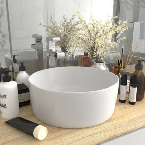 Luxury Wash Basin Round Matt White 15.7x5.9" Ceramic