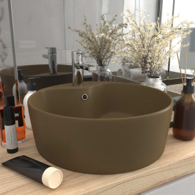 Luxury Wash Basin with Overflow Matt Cream 14.2x5.1" Ce...