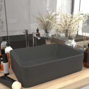 Luxury Wash Basin Matt Dark Grey 16.1x11.8x4.7" Ceramic