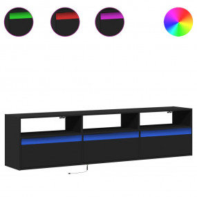 TV Wall Cabinet with LED Black 70.9x12.2x17.7"