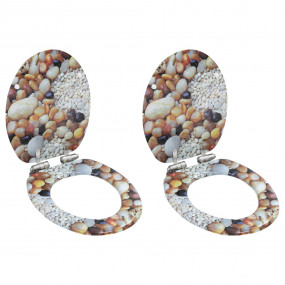 WC Toilet Seats 2 pcs with Soft Close Lids MDF Pebbles ...