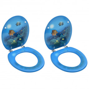 WC Toilet Seats with Lid 2 pcs MDF Deep Sea Design (2x1...