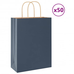 Paper Bags 50 pcs with Handles Blue 26x12x35 cm