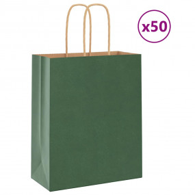 Paper Bags 50 pcs with Handles Green 18x8x22 cm