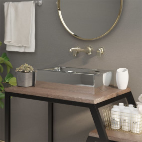 Wash Basin with Overflow 19.3x9.8x5.9" Ceramic Silver