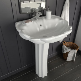 Freestanding Basin with Pedestal Ceramic White 22.83x20...