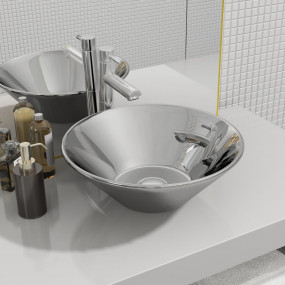 Wash Basin 16.5x5.5" Ceramic Silver