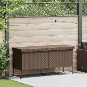 Patio Storage Box with Wheels Brown 63.0x21.7x29.5" Pol...