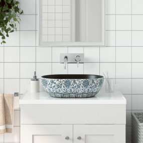 Countertop Basin Black and Blue Oval 18.5x13.0x5.1" Cer...