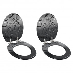 WC Toilet Seats 2 pcs with Soft Close Lids MDF Water Dr...