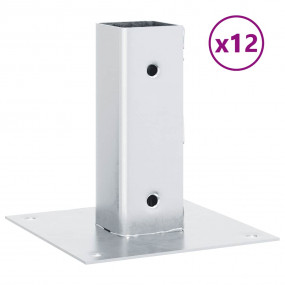 Post Bases Square 12 pcs Silver 1.81x1.81" Galvanized S...
