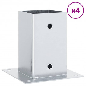 Post Bases Square 4 pcs Silver 3.19x3.19" Galvanized St...