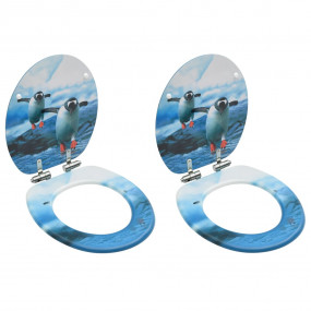 WC Toilet Seats with Soft Close Lid 2 pcs MDF Penguin D...
