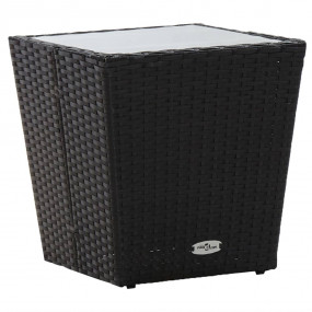 Tea Table Black 16.3"x16.3"x16.9" Poly Rattan and Tempe...