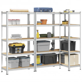 5-Layer Heavy-duty Shelves 3 pcs Silver Steel&Engineere...