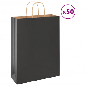 Paper Bags 50 pcs with Handles Black 12.6x4.7x16.5"