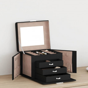 Jewelry Box 4-Layer with Mirror Lockable Black 8.9x6.9x...