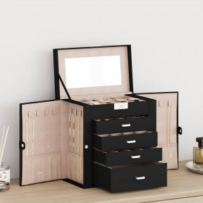 Jewelry Box 5-Layer with Mirror Lockable Black