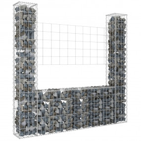 U-shape Gabion Basket with 2 Posts Iron 55.1"x7.9"x59.1...