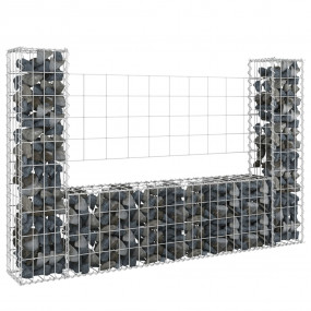 U-shape Gabion Basket with 2 Posts Iron 55.1"x7.9"x39.4...