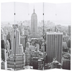 Folding Room Divider 78.7x66.9" New York by Day Black a...