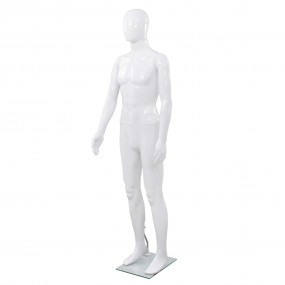 Full Body Male Mannequin with Glass Base Glossy White 7...
