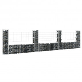 U-shape Gabion Basket with 4 Posts Iron 149.6"x7.9"x39....