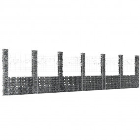 U-shape Gabion Basket with 7 Posts Iron 291.3"x7.9"x78....