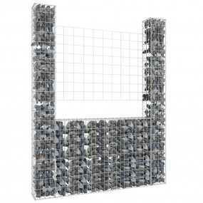 U-shape Gabion Basket with 2 Posts Iron 55.1"x7.9"x78.7...
